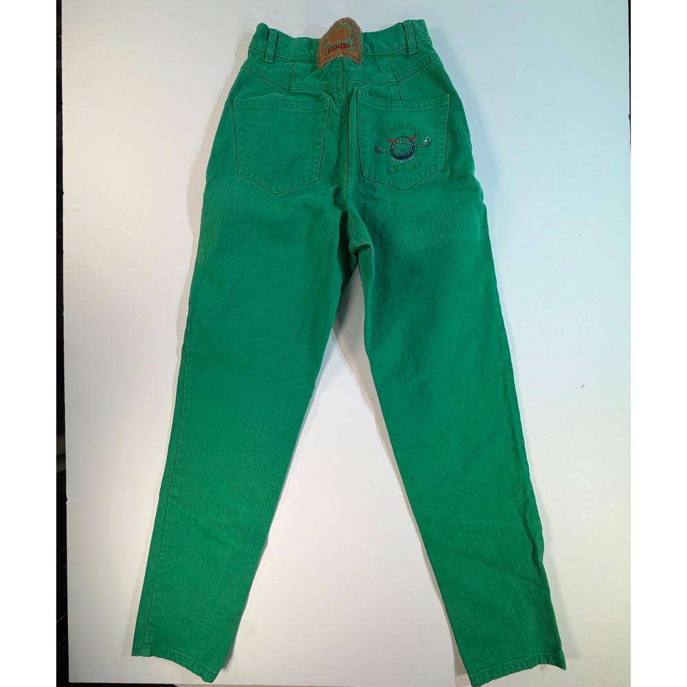 Dismero Vintage Green Denim High Waist Pants Green Club Golf Embroidery Italy